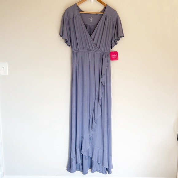NWT Isabel Maternity Dusty Blue Maxi Dress with Ruffles - XL - Picture 1 of 5